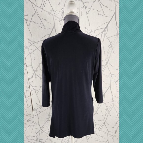 Compli K Navy Stretch Knit Ruched Pocket Open Front Cardigan - Picture 4 of 5